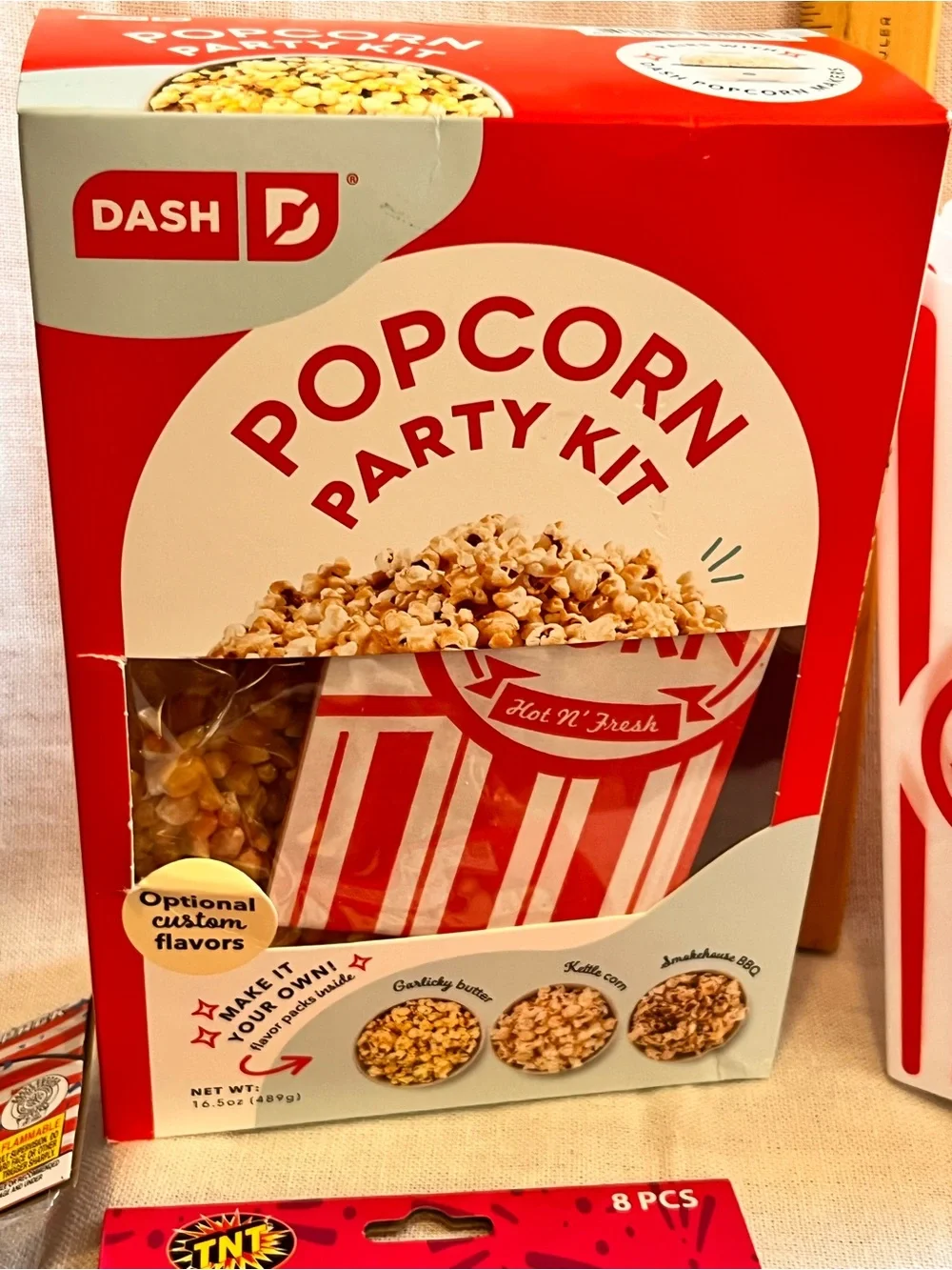 Dash Popcorn Party Kit & Red/Blue Party Supplies Bundle